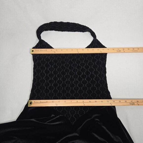 U.S.A Vintage CACHE Black VELVET Ruched Halter Flowy Asymmetrical Formal Dress L - Picture 15 of 17